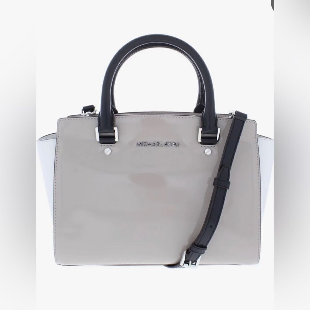 Michael Kors grey leather selma pocketbook bag purse